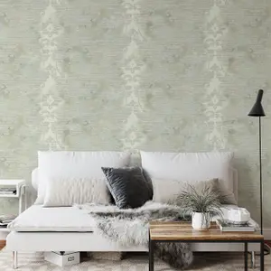 Wallquest Villa Rosa Damask Leaf Sage Wallpaper Floral Leaves Acrylic Coated