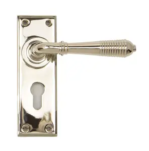 From The Anvil Polished Nickel Reeded Lever Euro Lock Set