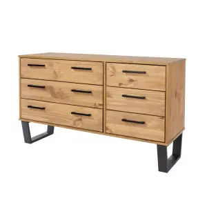 3+3 drawer wide chest of drawers, Antique pine finish