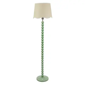 ValueLights Bobbins Sage Green Floor Lamp with Linen Scallop White Trim Shade and LED Bulb