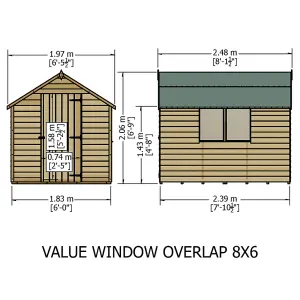 8 x 6 Shed Value Overlap - Apex Wooden Bike Store / Garden Shed - 2 Windows - Single Door - 8ft x 6ft (2.39m x 1.83m)