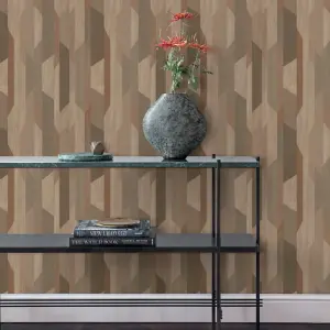 Grandeco Woodblock Geometric Kiruna Textured Wallpaper,  Brown