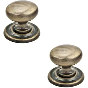 2x Tiered Mushroom Cupboard Door Knob 32mm Diameter Brass Cabinet Handle