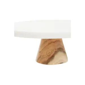 Round White Marble And Acacia Cake Stand