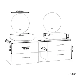 Double Sink Bathroom Vanity with Mirrors Grey PILAR