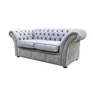 Chesterfield Handmade 2 Seater Sofa Oakland Taupe Grey Fabric In Balmoral Style