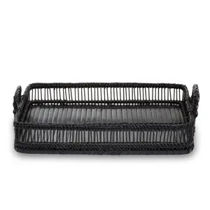 Interiors by Premier Rustc Rectangular Black Rattan And Bamboo Tray