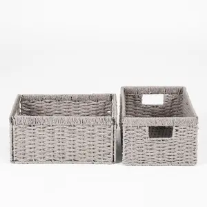 Storage Baskets Natural Rope Durable Foldable 2 Organiser Wicker Hamper, Grey