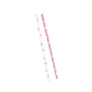 Unique Party Polka Dot Disposable Straws (Pack of 10) Pink/White (One Size)