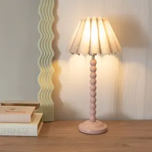 ValueLights Bobbins Painted Rose Table Lamp with Grey Scallop Tapered Lamp Shade