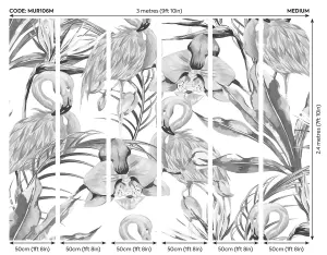 Origin Murals Tropical Monochrome Flamingo Black & White Matt Smooth Paste the Wall Mural 300cm wide x 240cm high