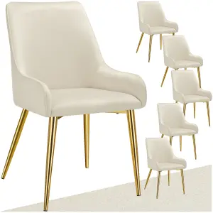 Dining Chair Avane - upholstered in velvet look, padded, ergonomic, high backrest - beige