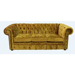 Chesterfield Handmade 3 Seater Sofa Settee Modena Gold Velvet Fabric In Classic Style