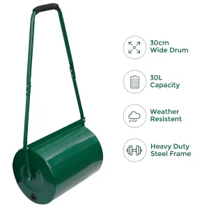 30 LITRE GARDEN LAWN ROLLER HEAVY DUTY BARREL GRASS SEED SAND WATER FILL OUTDOOR