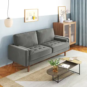 176CM Velvet Love Seat Grey Couch with 2 Pillows