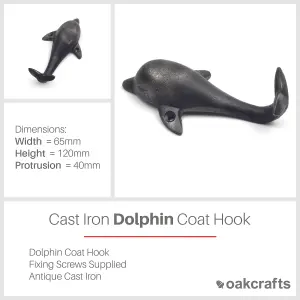 Oakcrafts - Antique Cast Iron Dolphin Shaped Decorative Wall Hook