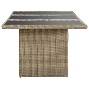 Berkfield Garden Dining Table Brown 200x100x74 cm Glass and Poly Rattan