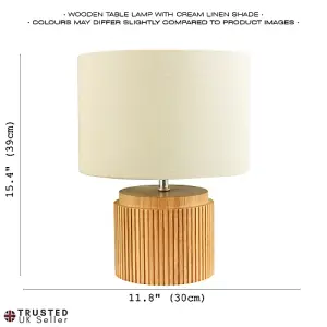 Classic and Stylish Real Wooden Table Lamp with Natural Cream Linen Fabric Shade