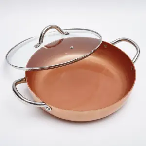 Copper 28Cm Shallow Family Casserole Pan With Lid