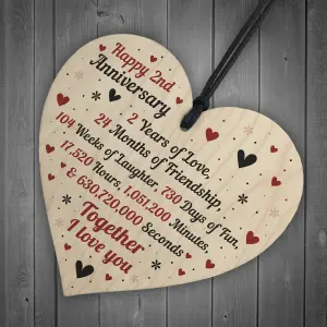 Red Ocean 2nd Wedding Anniversary Gift For Him Her Wood Heart Keepsake Husband Wife Boyfriend Girlfriend