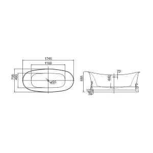 Claudia White Acrylic Freestanding Bath (L)1745mm (W)795mm