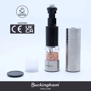 Stainless Steel Electric salt and pepper mill set. Rechargeable mill set, perfect for Kitchen use. measuring 1kg of weight.