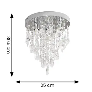 ValueLights Lara Silver Chrome Chandelier Ceiling Light Fitting with Clear Jewel Droplets - LED Bulbs Included