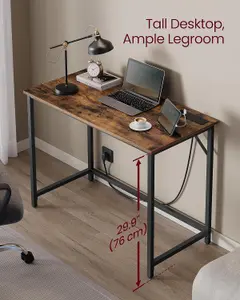 VASAGLE Computer Desk with LED Lights and Built-In Power Outlets, Gaming Desk, Office Desk, Rustic Brown and Ink Black