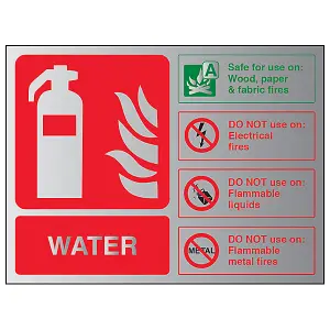 WATER Fire Extinguisher Safety Sign - Adhesive Vinyl - 200x150mm (x3)