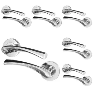 AFIT Chrome Internal Door Handle - 6 Pairs Polished Chrome Lever on Rose Round Handles - Novi Range