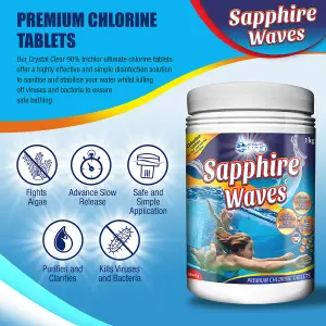 Sapphire Waves Chlorine tablets for hot tubs, swimming pools and spa 1kg pack