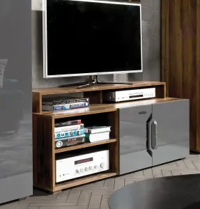 Davos 4 TV Cabinet in Dark Walnut, Grey Gloss & Marble Decor - W1300mm H460mm D580mm, Elegant and Functional