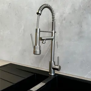 Liquida GR265BS Brushed Steel Kitchen Tap With Swivel Spout & Directional Spray