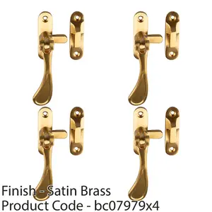 4 PACK - Spoon End Reversible Casement Window Fastener Handle 103mm Length Satin Brass