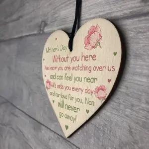 Red Ocean Mothers Day Memorial Plaque For Nan Wooden Heart Mother's Day Sign For Nan