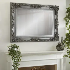 Wall Mirror Carved Vintage Carved Louis Rectangular shaped with Silver Ornate Frame- H110cm xW 80cm xD 6.5cm