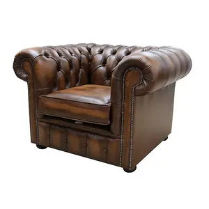 Chesterfield Low Back Club ArmChair Antique Tan Real Leather In Classic Style