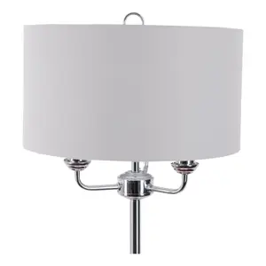 First Choice Lighting Pair of 3 Light Chrome Floor Standard Light with Grey Fabric Shade