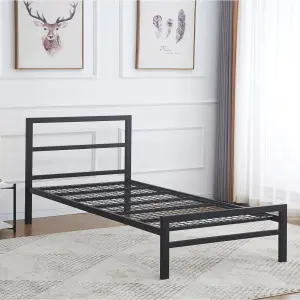 BLOCK BED - 3FT Single 90x190cm - Black - Reinforced Mesh Base - Robust Steel Structure