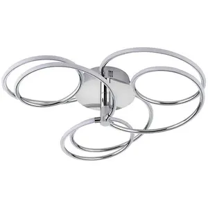 LED Semi Flush Ceiling Light 48W Warm White Chrome Infinity Hoop Strip Feature