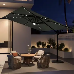 3M Square Cantilever Parasol with Solar Light and Black Parasol Base