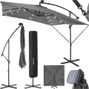 Parasol Sunna - 250 x 250 cm with LED solar lighting, with protective cover - light grey