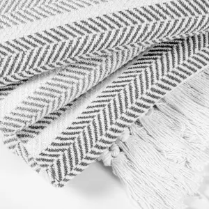 EHC Herringbone Stripe Cotton Throw for Double bed Sofa Couch,150 x 200 cm, Grey