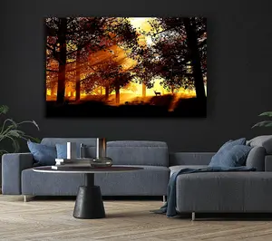 Sunrays Through The Deer Forest Canvas Print Wall Art - Medium 20 x 32 Inches