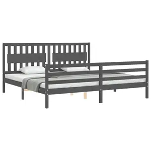 Berkfield Bed Frame with Headboard Grey 200x200 cm Solid Wood