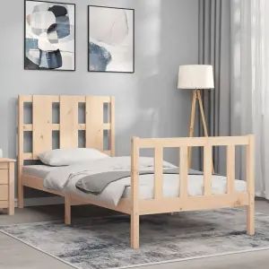 Berkfield Bed Frame with Headboard Small Single Solid Wood