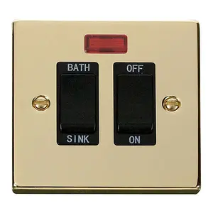 Polished Brass 20A DP Sink/bath Switch - Black Trim - SE Home