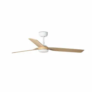 Luminosa Punt White, Light Wood Ceiling Fan With DC Motor Smart