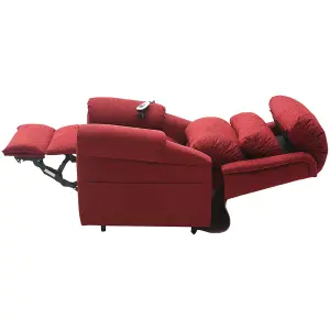 Dual Motor Rise and Recline Armchair - Waterfall Pillow - Red Chenille Fabric