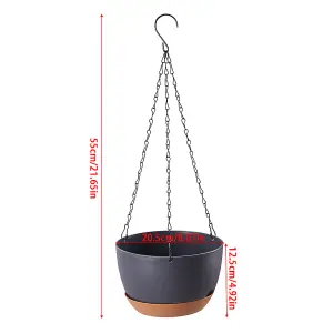 Grey 2Pcs Hanging Plant Pot with Drainage Holes and Removable Water Trays